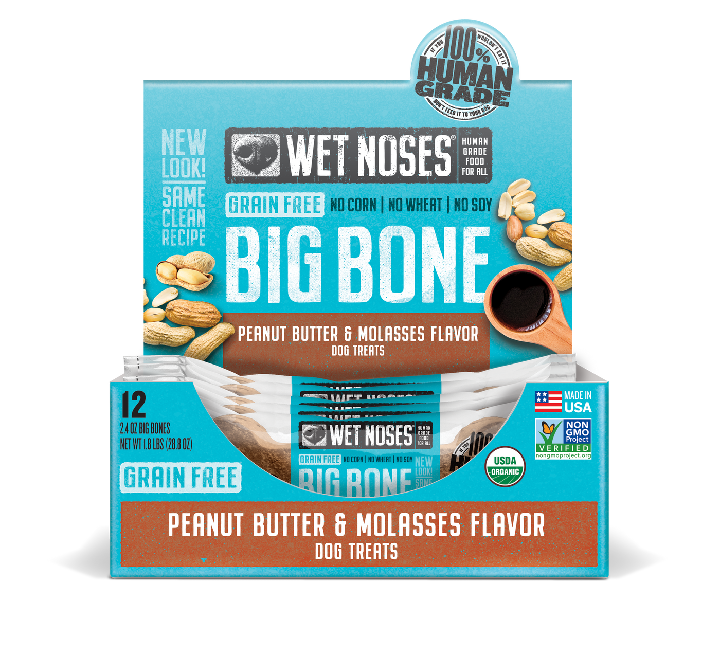 Peanut Butter & Molasses Grain Free Big Bone 2oz - 12 Pack